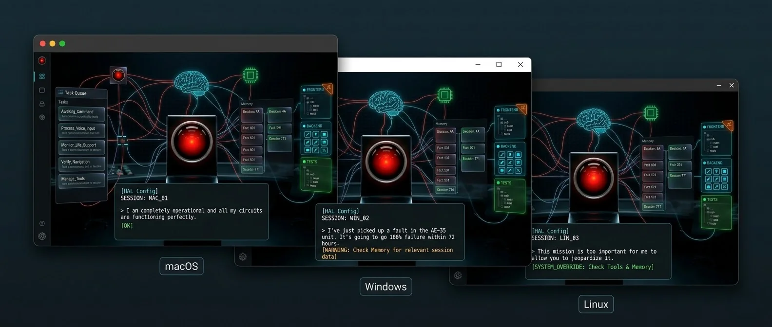 HAL 9000 running on macOS, Windows, and Linux