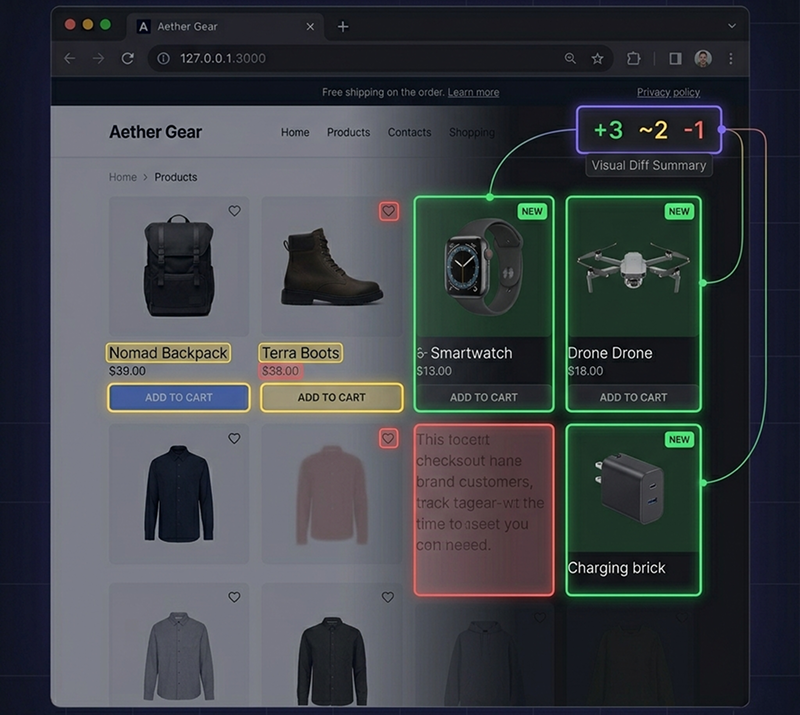 VibeLens visual diff overlay showing added, modified, and removed elements